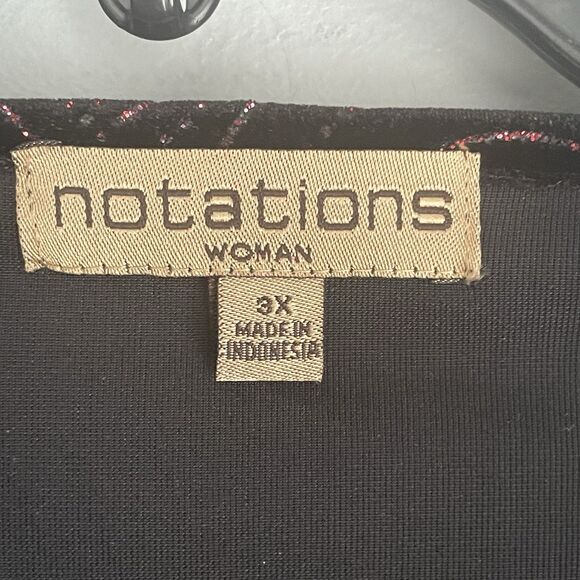 Black Velvet Red Sparkle Top Notations Sz 3X One Piece Cardigan Style Party - Picture 3 of 16